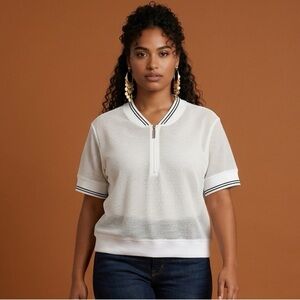 NWT GSTQ Women’s White Mesh Short Sleeve Zip Top - Size XL